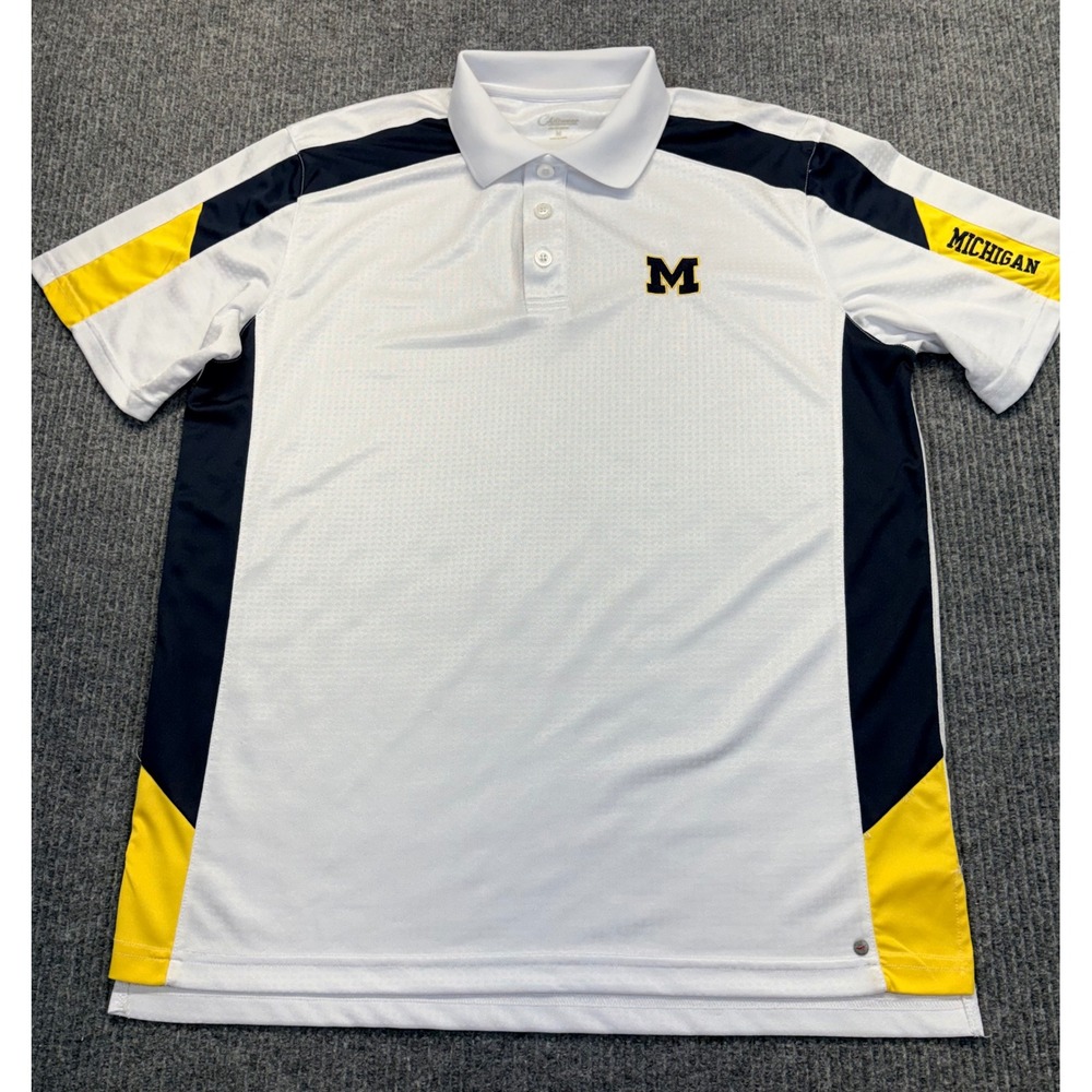 Chiliwear Michigan Wolverines Polo Shirt Mens Medium White Maize Blue Colorblock